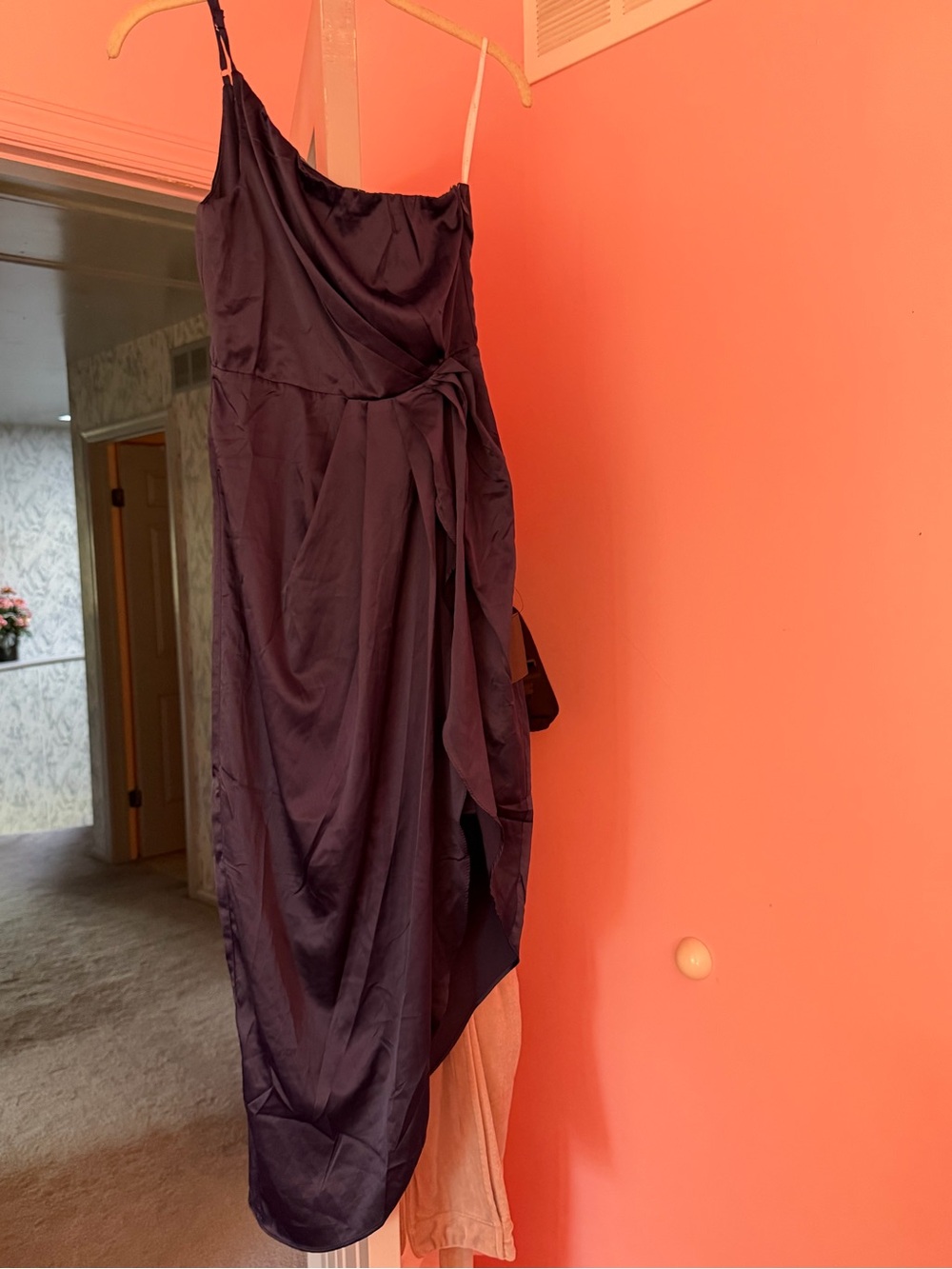 Lulu's One-Shoulder Asymmetrical Midi Dress in Navy